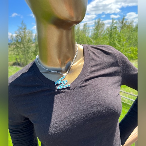 Alphabet Letter Name Initial Western Turquoise Faux Stone Silver Boho Necklace - Picture 7 of 11